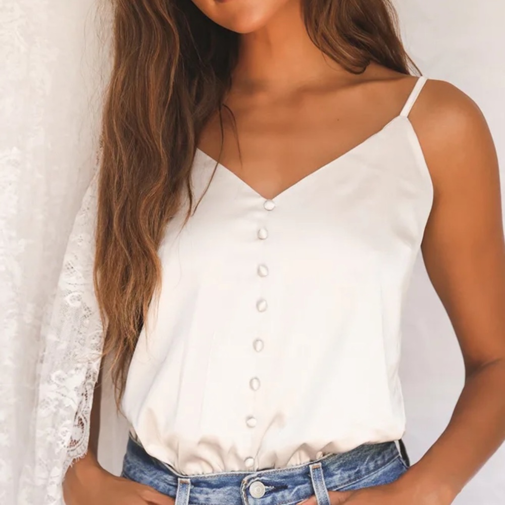 NWT Lulu's That Song Beige Satin Bodysuit Size M